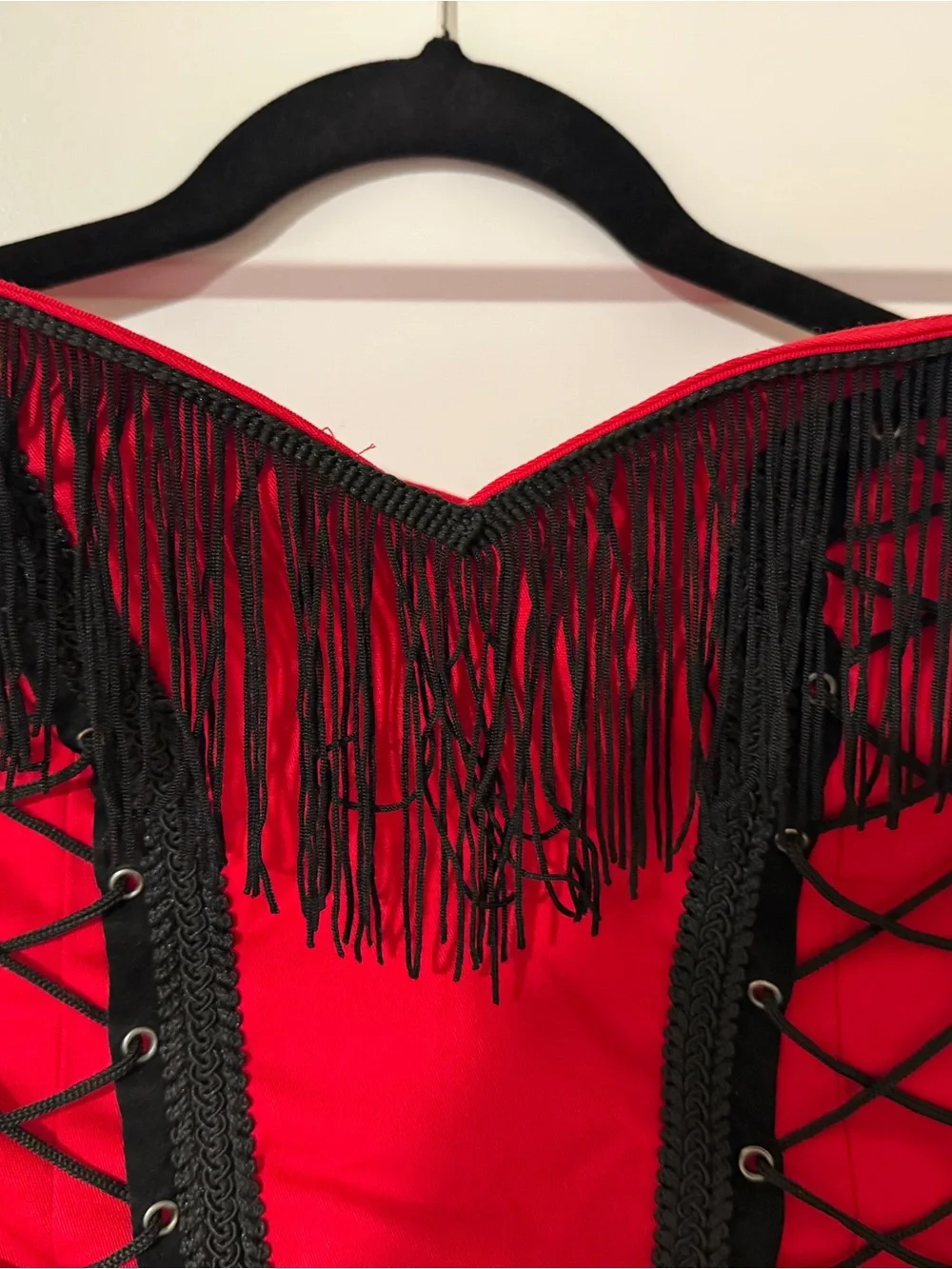 Red & Black Fringe Corset Costume Dress